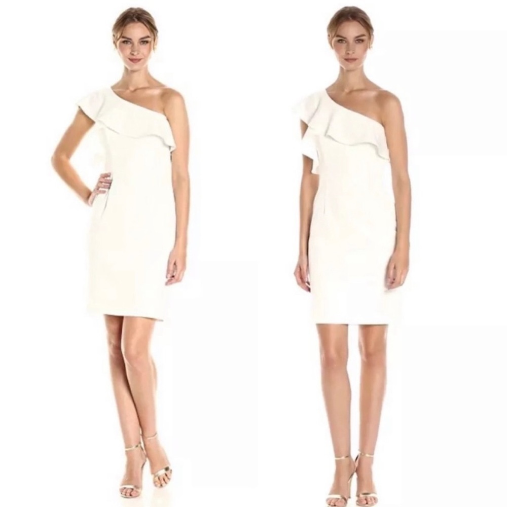 Black Halo Kimora White‎ Ruffle Sheath Off the Shoulder Dress Size 2